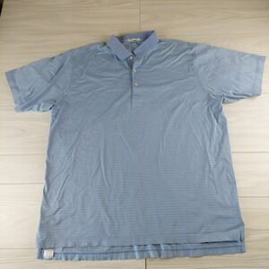 Peter Millar Mens XXL Golf Polo Shirt Blue Striped 100% Cotton Casual‎ Business